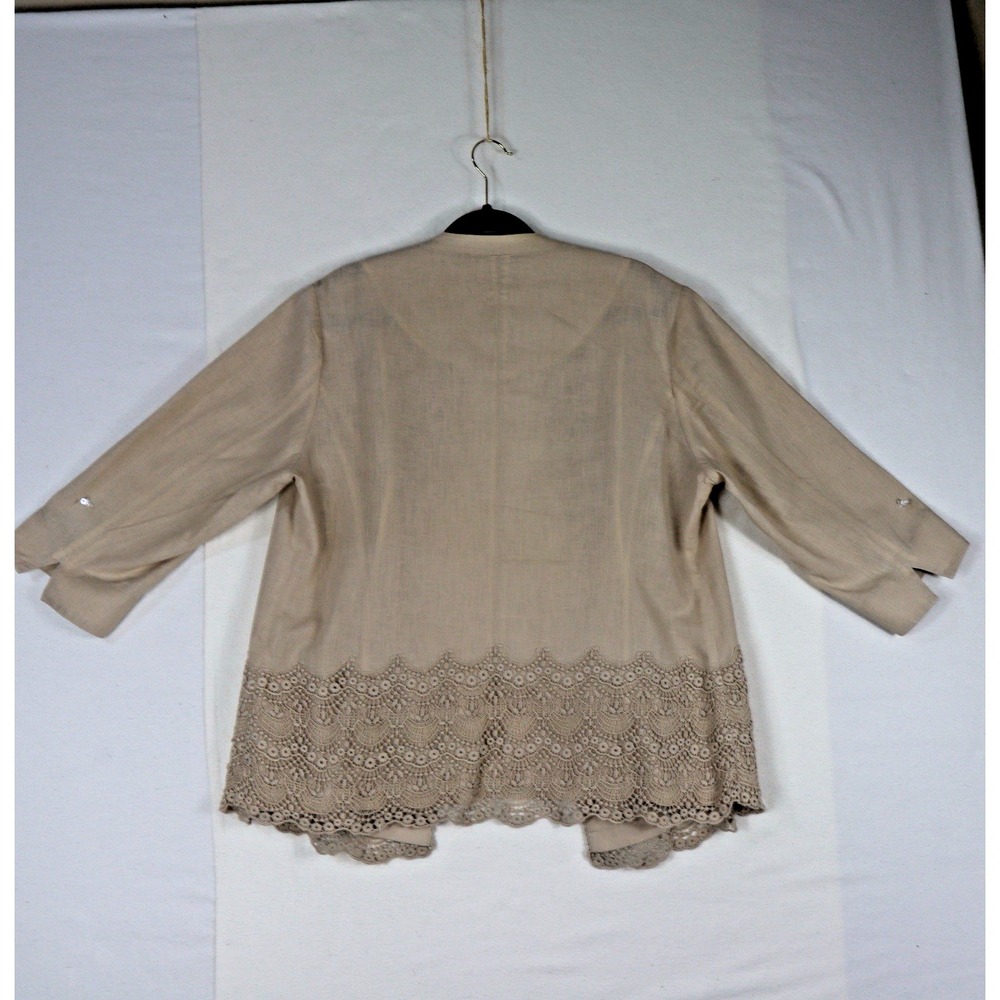 Coldwater Creek Spring  Summer Jacket Beige‎ Linen Blend Lace Trim Boho Artsy 16 - Picture 7 of 7